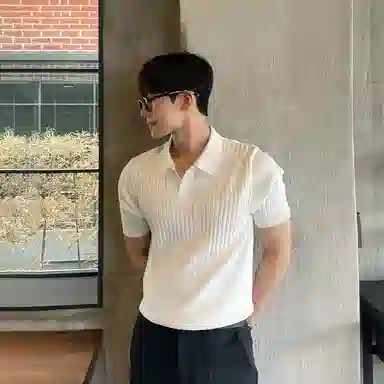 我是大卫 纯色翻领休闲百搭短袖针织衫 男女同款 白色