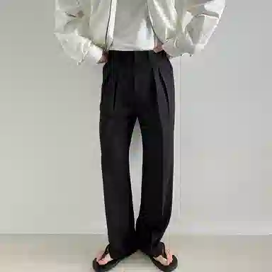 我是大卫 韩系宽松直筒双褶皱中腰商务百搭垂坠高级感休闲裤 男女同款