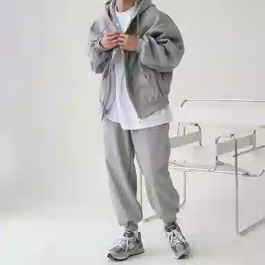 我是大卫 简约基础款连帽系带束脚休闲裤卫衣套装 男女同款