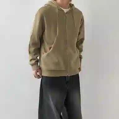 我是大卫 韩系高级感拼接连帽开衫小众设计感毛线针织衫 男女同款