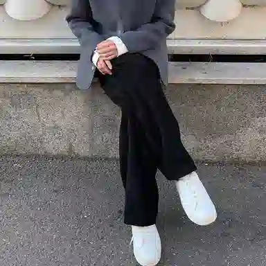 我是大卫 复古灯芯绒潮流宽松港风中腰阔腿休闲裤 男女同款 黑色