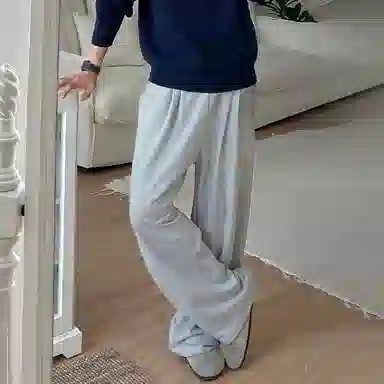 我是大卫 纯色松紧宽松阔腿直筒休闲裤 男款 灰色