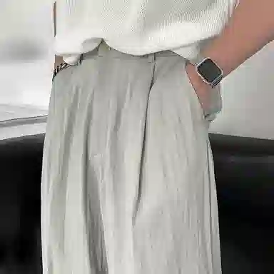 我是大卫 纯色简约直筒垂感休闲裤 男女同款 灰绿色