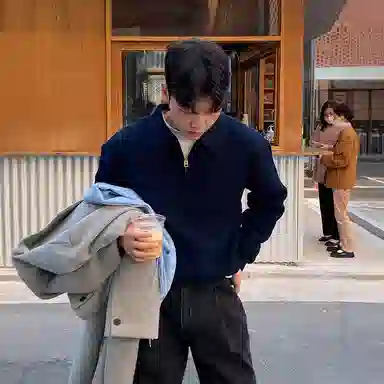 我是大卫 港风复古小众半拉链翻领设计感宽松套头针织衫 男女同款