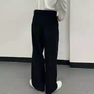 我是大卫 复古灯芯绒潮流宽松港风中腰阔腿休闲裤 男女同款 黑色