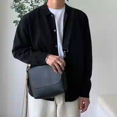 我是大卫 韩版单排扣慵懒风个性开衫纯色针织衫 男女同款