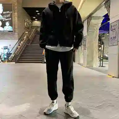 我是大卫 基础款纯色简约连帽休闲束脚裤卫衣套装 男女同款