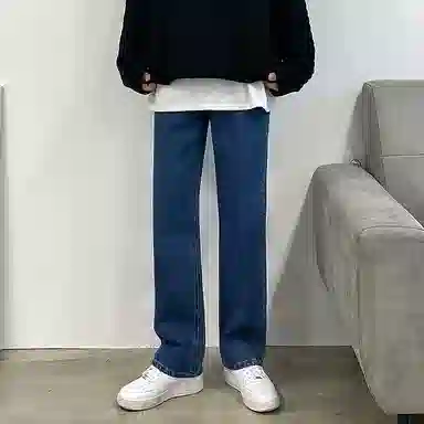 我是大卫 直筒合身休闲牛仔裤 男女同款 深蓝色