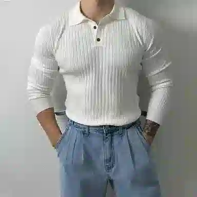 我是大卫 纯色翻领套头休闲百搭长袖针织衫 男女同款