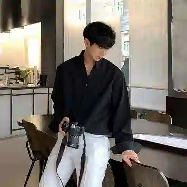 我是大卫 气质柔软亲肤透气轻商务通勤纯色尖领长袖衬衫 男女同款