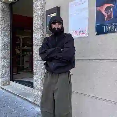 我是大卫 纯色美式机能连帽宽松夹克外套 男女同款 黑色