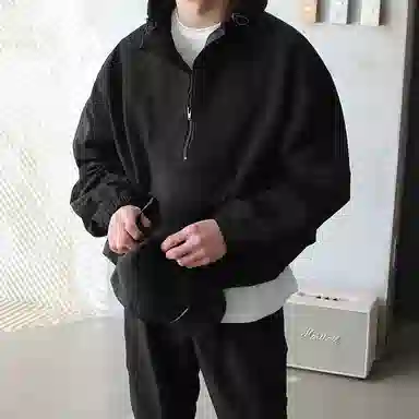 我是大卫 美式半拉链连帽户外纯色百搭夹克外套 男女同款