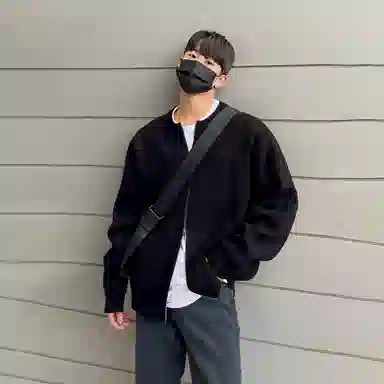 我是大卫 纯色慵懒开衫宽松休闲百搭韩系基础款针织衫 男女同款