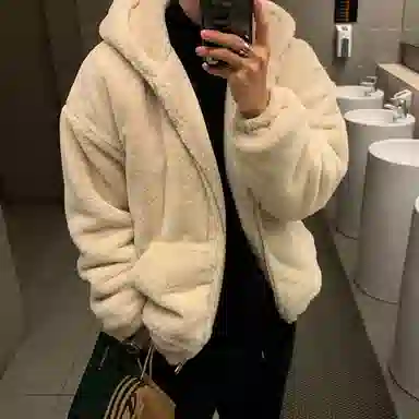 我是大卫 纯色羊羔毛连帽保暖加厚外套夹克 男女同款