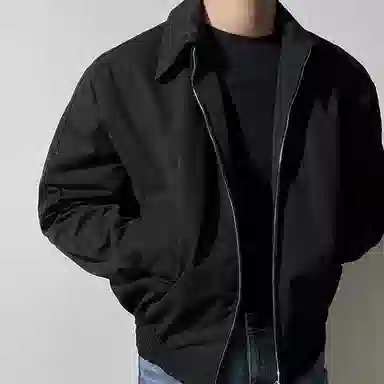 我是大卫 纯色拉链翻领休闲夹克外套 男女同款 黑色