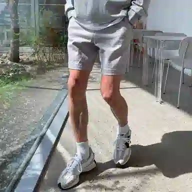 我是大卫 潮流薄款宽松直筒五分裤纯色百搭运动休闲短裤 男女同款 浅灰色