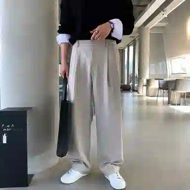 我是大卫 双褶皱垂感韩版高级感百搭直筒休闲裤 男女同款