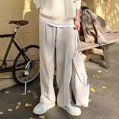 我是大卫 纯色简约垂感直筒宽松休闲裤 男女同款 浅卡其色