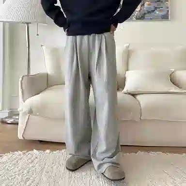 我是大卫 纯色松紧宽松阔腿直筒休闲裤 男款 灰色