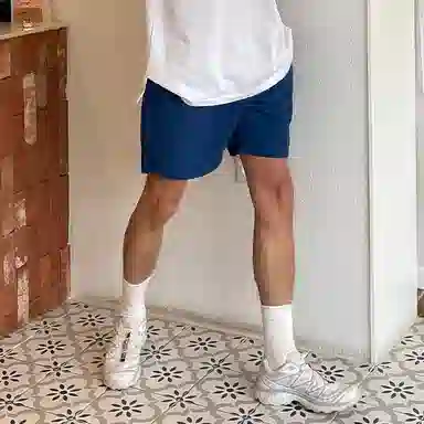 我是大卫 日系薄款潮牌宽松美式健身运动纯色五分休闲短裤 男女同款 蓝色