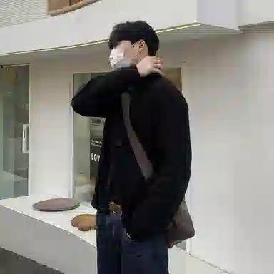 我是大卫 单排扣翻领简约基础韩版纯色百搭针织衫 男女同款