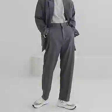 我是大卫 纯色简约合身中腰直筒休闲裤 男女同款