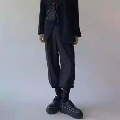 我是大卫 纯色高街可束脚九分宽松休闲裤 男女同款 黑色