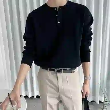 我是大卫 美式亨利领毛衣内搭打底衫休闲慵懒宽松潮流长袖针织衫 男女同款