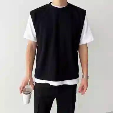 我是大卫 圆领无袖韩版宽松纯色坎肩针织衫 男女同款