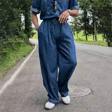 我是大卫 直筒复古个性薄款高街做旧水洗牛仔裤 男款 蓝色