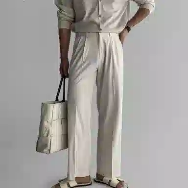 我是大卫 美式褶皱直筒侧边可调节腰带垂坠感免烫宽松休闲裤 男女同款