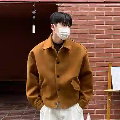 我是大卫 韩系宽松日系毛呢加厚落肩单排扣夹克 男款