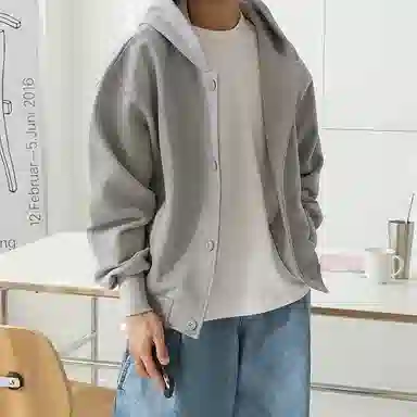 我是大卫 纯色开衫纽扣休闲宽松套头连帽卫衣 男女同款