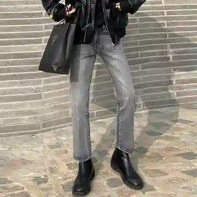 我是大卫 韩式高街高级感宽松百搭九分牛仔裤 男女同款 烟灰色