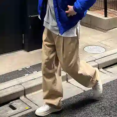 我是大卫 拖地高街直筒阔腿牛仔裤 男女同款 卡其色