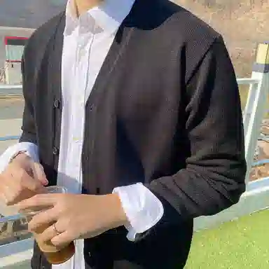 我是大卫 日系百搭纯色开衫港风潮牌学院风宽松外套针织衫 男女同款