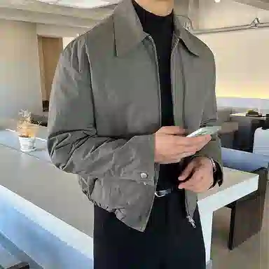 我是大卫 纯色短款翻领休闲拉链飞行员夹克 男女同款