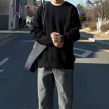 我是大卫 港风纯色宽松慵懒风潮流复古圆领百搭长袖针织衫 男女同款