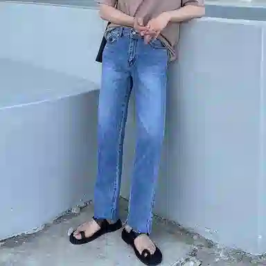 我是大卫 休闲直筒毛边宽松牛仔裤 男女同款 蓝色