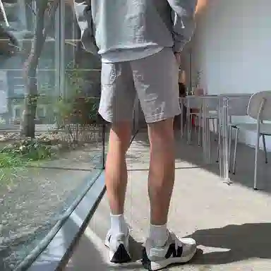 我是大卫 潮流薄款宽松直筒五分裤纯色百搭运动休闲短裤 男女同款 浅灰色