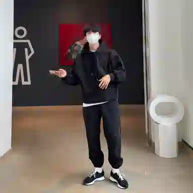 我是大卫 连帽运动风系带直筒束脚休闲裤加厚卫衣套装 男女同款