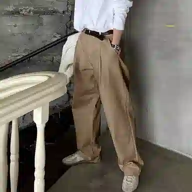 我是大卫 拖地高街直筒阔腿牛仔裤 男女同款 卡其色