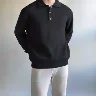 我是大卫 韩版气质纯色慵懒风翻领重磅高级日系针织衫 男女同款