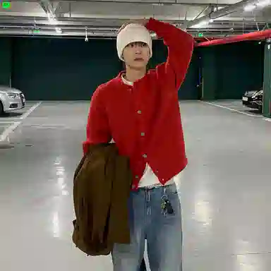 我是大卫 圆领开衫韩国小众高级感针织衫 男女同款