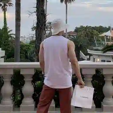 我是大卫 港风休闲宽松纯色开叉重磅健身无袖背心 男款 白色