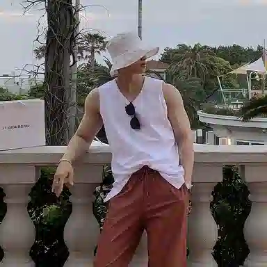 我是大卫 港风休闲宽松纯色开叉重磅健身无袖背心 男款 白色