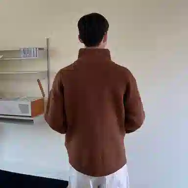 我是大卫 复古拉链口袋开衫保暖基础宽松慵懒风针织衫 男女同款