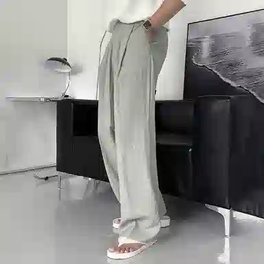 我是大卫 纯色简约直筒垂感休闲裤 男女同款 灰绿色