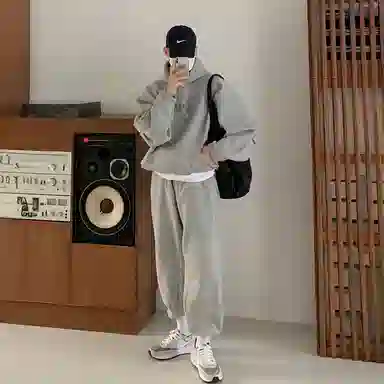 我是大卫 简约基础款连帽加厚卫衣套装 男女同款