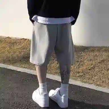 我是大卫 韩版纯色轻薄透气运动五分裤简约垂感宽松休闲短裤 男女同款 灰色